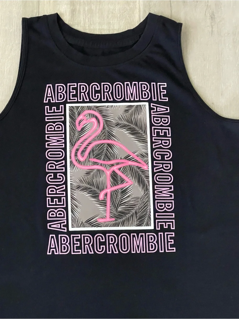 Abercrombie Kids Flamingo Graphic Tank Top Black Sleeveless Shirt Girls 11/12